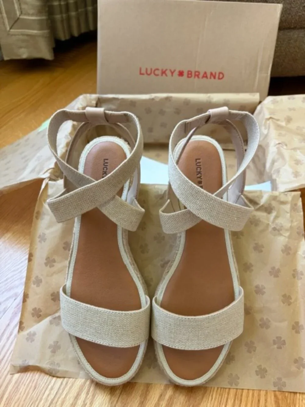 Lucky Brand LK-Thimba Wedge Sandals 8.5 Natural Smoke/Grey